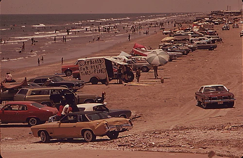 GalvestonWestBeach1973SurfboardsForRent